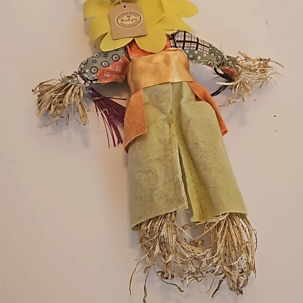 Hand Crafted Upcycled Fall Bottle Art Floral Sunflower Scarecrow Lighgt- up